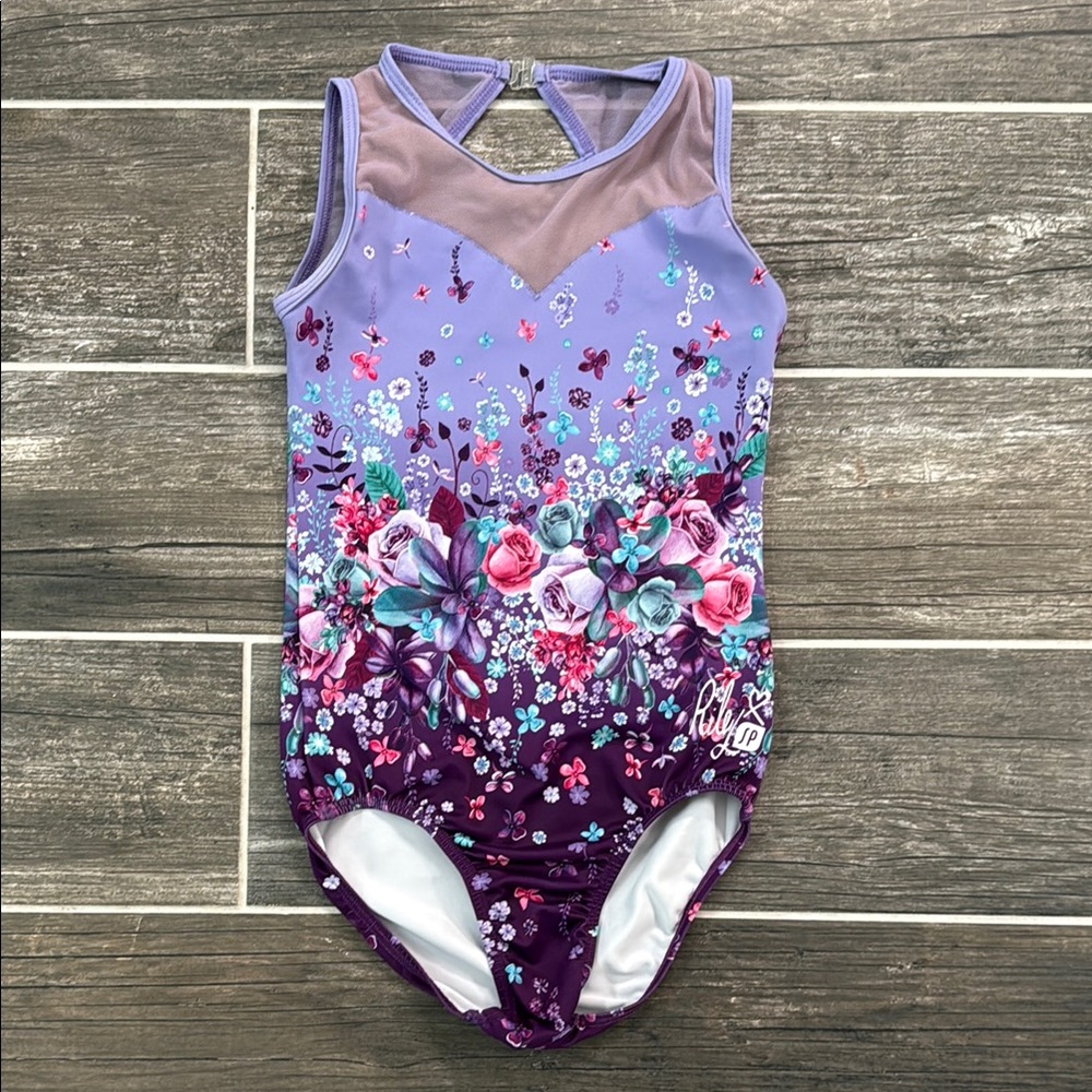 Sylvia P Floral Purple Gymnastics Leotard size 10